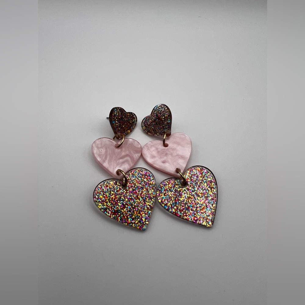 New Pink Acrylic Heart Earrings